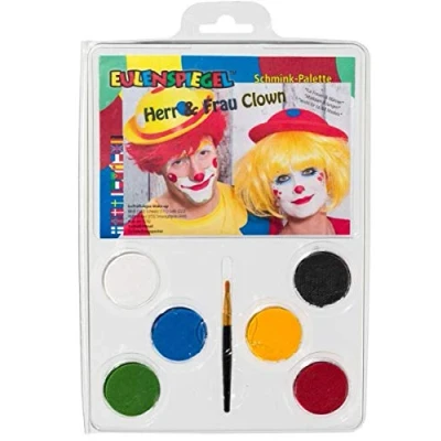 Image de Eulenspiegel 206331 Palette de maquillage Monsieur et Madame Clown, 6 x 3,5 ml peinture, 1 pinceau, notice d&#039;utilisation