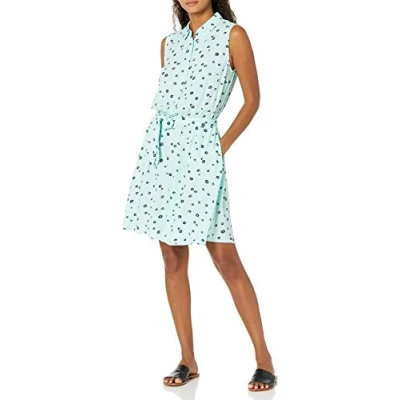 Image de Amazon Essentials Robe Chemise Tissée À Coupe Décontractée sans Manches Femme, Bleu des Mers du Sud Coquelicot, L