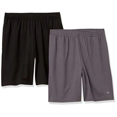 Image de Amazon Essentials Short Léger À Coupe Ample en Textile Technique Haute Performance (Grandes Tailles Disponibles) Homme, Lot de 2, Gris Foncé/Noir, XL