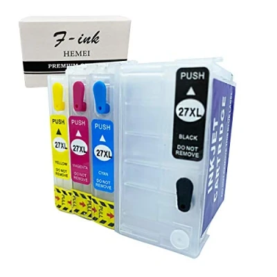 Image de F INK Lot de 4 cartouches d&#039;encre vides rechargeables rechange pour 27XL et 27XXL couleurs (T2791 noir, T2712 cyan, T2713 magenta, T2714 jaune)