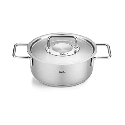 Image de Fissler Collection Pure Sautoir En Acier Inoxydable (20 cm, 2,4 l) Avec Couvercle Verre Et Graduation Intérieure, Compatible Induction