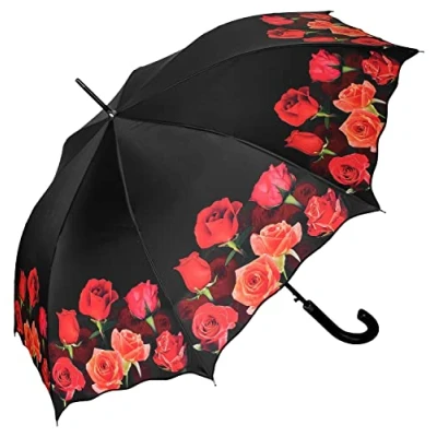 Image de VON LILIENFELD Parapluie Bouquet de roses Ouverture Automatique Résistant au Vent Fleur Canne Grand Robuste