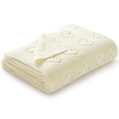 Image de mimixiong Couvertures pour bébé en tricot doux 100% coton, 100 x 80 cm (Ivoire)