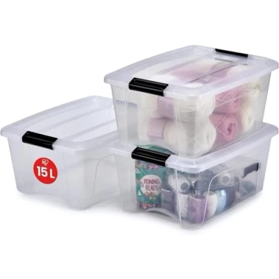 Image de Iris Ohyama, Boite Rangement Plastique avec Couvercle, 15L, Lot de 3, Transparent, Clips Fermeture, Poignée, Empilable, Organisation Solide &amp; Durable, pour Chambre, Dressing, Bureau, NTB 15