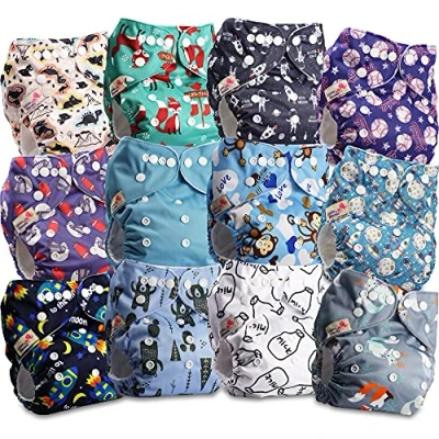 Image de Littles &amp; Bloomz Lot de 12 Bébé Couches Réutilisables en Tissu Couche Lavable à Poche avec Bouton Pression, FLP2 1204
