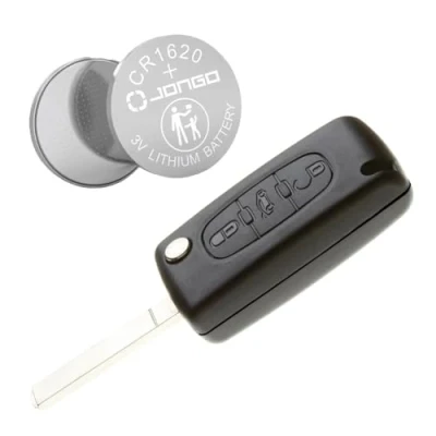 Image de Jongo Coque de Clé avec Lame Compatible Peugeot 207sw, 307sw, 407 restylée et Partner II (B9) CE0536 1x Pile CR1620 Boitier Clef Plip Voiture Utilitaire Télécommande 3 Boutons