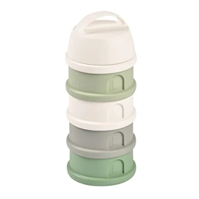 Image de BÉABA, Boite doseuse de lait empilable, 100% hermétique, 4 compartiments, Made in France, Grande contenance, Usage Evolutif Cotton white/Sage green