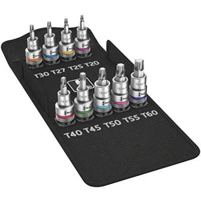 Image de Wera 05004202001 8767 C TORX HF 1 Zyklop Jeu embouts à douille emmanchement 1/2&quot; avec fonction de retenue, 9 pièces, Multicolore 60 mm