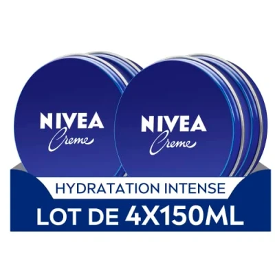 Image de NIVEA crème visage, corps &amp; mains (lot de 4 x 150 ml), hydratante à la texture onctueuse enrichie en Eucerit, soin hydratant multiusage pour toute famille