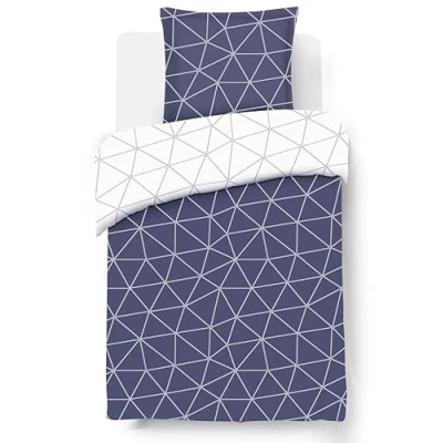 Image de Vision Parure de lit Réversible Hugo Bleu Marine/Blanc Set Housse Couette 140 x 200 cm avec 1 taie d&#039;oreiller pour Personne 100% Coton