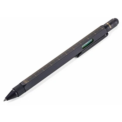 Image de TROIKA Stylo à bille multifonction Construction PIP20/BG Noir/doré Règle en centimètres et pouces Échelle 1:20 m 1:50 Niveau bulle Tournevis plat cruciforme Stylet