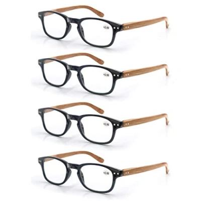 Image de MODFANS Lot de 4 Lunettes Lecture 1.25 Hommes Femme,Lunettes Loupe Monture Leger Branches a Ressort,Lunettes Vue Motif Effet Bois