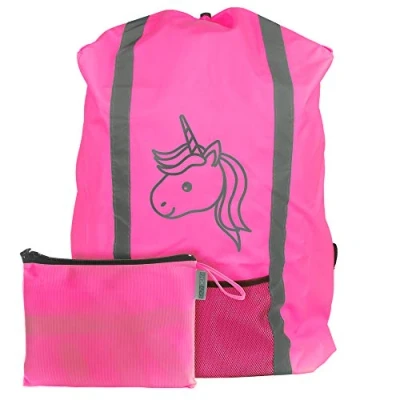 Image de Eazy Case Sac à Dos d&#039;écolier Housse de Protection Anti Pluie avec Bandes réfléchissantes I imperméable réflecteur et Poche pour Plus sécurité sur la Route, Licorne Rose.