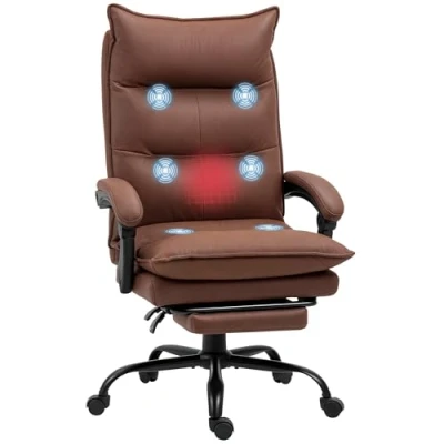 Image de Vinsetto Fauteuil de Bureau massant et Chauffant, Chaise Bureau, Ergonomique avec Hauteur réglable, Dossier inclinable télécommande Filaire, pivotant à 360, Marron