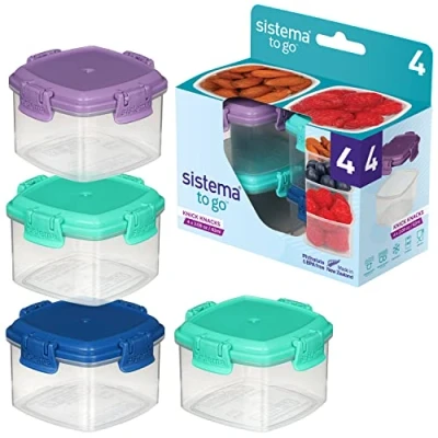 Image de Sistema TO GO Knick Knack Pack Récipients de conservation empilables Avec couvercle 62 ml sans BPA couvercles en vert, bleu, rose et violet 4 pièces
