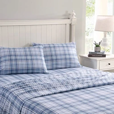 Image de Laura Ashley Parure de lit en Flanelle Coton, Motif écossais Mulholland Bleu, Simple