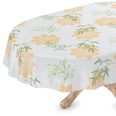 Image de Nappe de table en toile cirée lavable, ovale, bord coupé, mystère, gris clair, facile d&#039;entretien, 140 x 240 cm