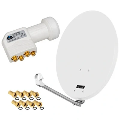 Image de Installation satellite numérique 60 cm, tête lNB quad creux en aluminium 4 sorties réception de la tNT s/s2 full hD 3D k ultra (uHD) signaux fiches gratuites