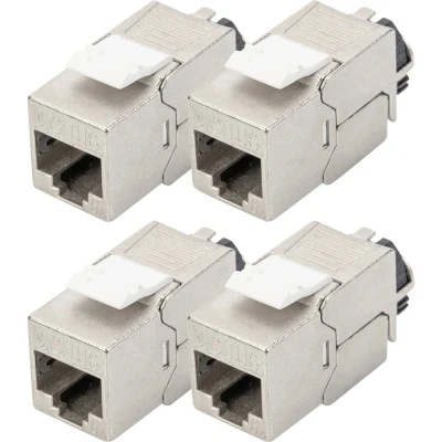 Image de DIGITUS Keystone Module Cat 6A Blindé 4 pièces RJ45 Femelle 500 MHz 10GBase T AWG 26 22 Design Possible avec Levier d&#039;arrêt Montage sans Outils