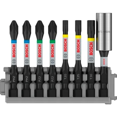Image de Bosch Professional 8 pièces Pack d&#039;Embouts de Vissage (Impact Control, T/PZ/PH Bits, Longueur 25 mm, Pick and Click, Accessoires visseuse à percussion)