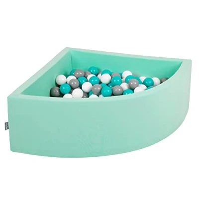 Image de KiddyMoon Piscine à balles Quart carrée 90 x 30 cm, 300 de 7 cm diamètre, pour bébé et Enfant, fabriquée dans l&#039;UE, Menthe : Gris/Blanc/Turquoise