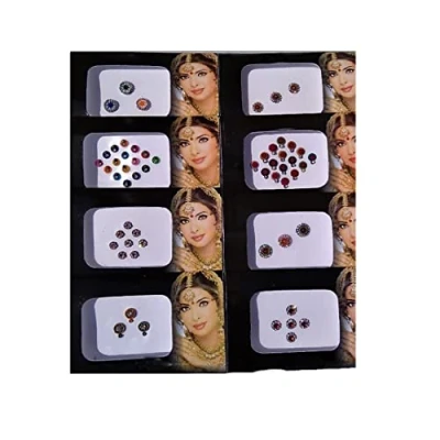 Image de KULIA Bindi Dots 6 paquets assortis de différents points multicolores tatouages ​​ethniques indiens autocollants Tikka Bollywood fête front rond bijoux mode strass, autocollant