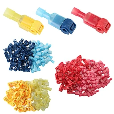 Image de FULARR 150Pcs T Tap Fil Électrique Connecteur, Rapide Epissure Bornes, et Entièrement Isolés Mâles Terminaux Kit Rouge x 60Pcs, Bleu 50Pcs, Jaune 40Pcs