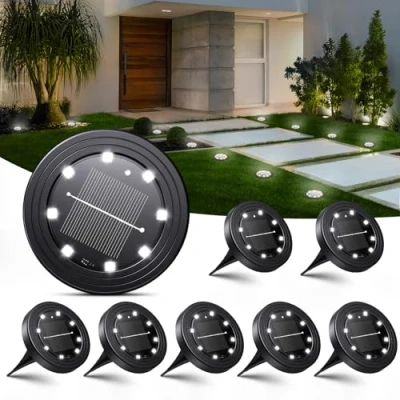 Image de NIBSHOOM Lot de 8 Lampe Solaire Exterieur, IP68 Waterproof Lumiere Solaires LED, Spot Longue durée vie, Lumière Blanche Froide Eclairage pour Jardin, Chemin, Terrasse