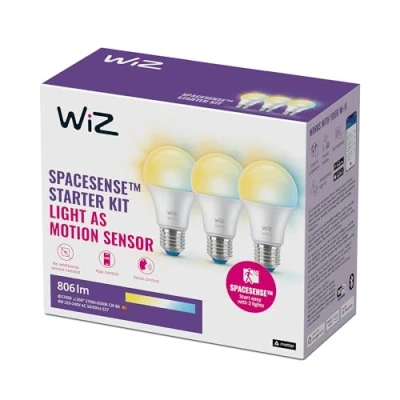 Image de WiZ Ampoule LED intelligente GU10 Remplacement 60W, nuances de blanc, Wi Fi/Bluetooth, commande vocale/application, fonctionne avec Google Home, Alexa et HomeKit, pack 3