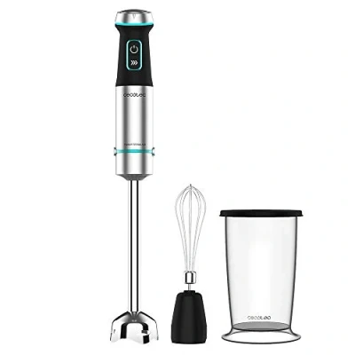 Image de Cecotec Mixeur Plongeant Power TitanBlack 1200 XL Cream. W, Technologie CrossBlades avec lames Revêtues en Titane noir, Cloche anti éclaboussures, Sélecteur de vitesse progressif, Pied