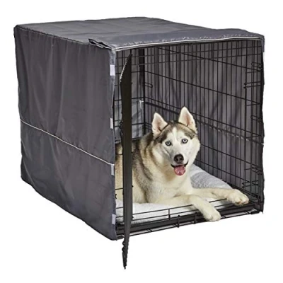 Image de New World BCVR 42GY housse de cage pour chien, protection MidWest, lavable en machine et sèche, motif design gris clair
