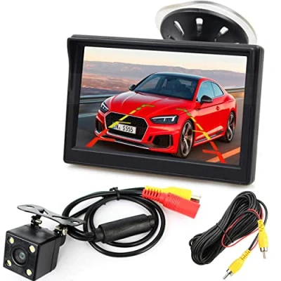Image de 4LEDs Vision Nocturne Étanche Voiture Reculée Caméra de Recul w / 5 Pouces HD LCD Moniteur pour RV/Camion/Voitures/Caravane/fourgonnette