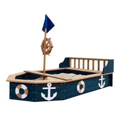 Image de Bac à sable en bois forme de bateau AXI Doris Gouvernail rotatif Bâche et toile