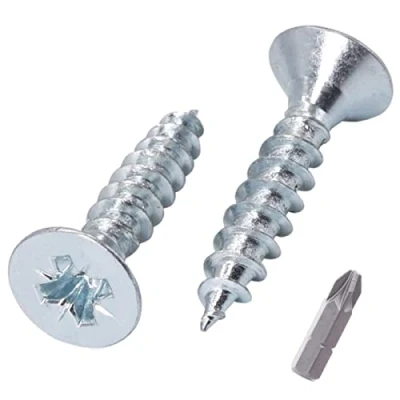 Image de SKIR&#039;CO Lot de 100 Vis à bois en acier zingué tête fraisée Pozidriv panneaux d&#039;aggloméré PZ entièrement filetées 6,0 x 30 mm