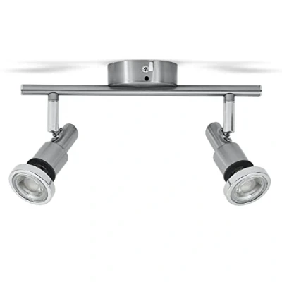 Image de B.K.Licht plafonnier SDB LED 2 spots orientables, IP44, luminaire plafond salle d&#039;eau, ampoules 5W GU10 incl., 400Lm par ampoule, blanc chaud 3000K
