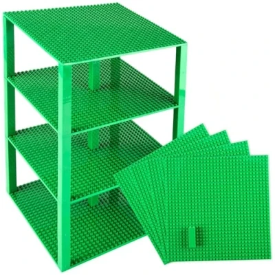 Image de Strictly Briks Lot de 4 plaques Base avec Stackers 2x2 améliorées qualité pour Construire Une Tour Compatible Les Plus Grande Marques 25,4 x cm Vert