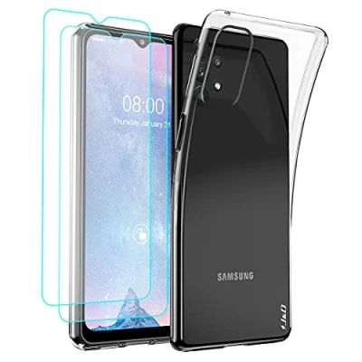 Image de J&amp;D Compatible pour Samsung Galaxy A32 5G Coque, Clair Anti Jaune Mince Housse avec (2 Paquet) Protection D’Écran, Antichoc TPU Bumper Étui 5G, Transparente