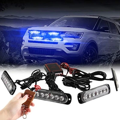 Image de 4x6 LED Voiture D&#039;urgence Stroboscopique Balise S&#039;allume 4 en 1 Montage Surface Grill Lumière Avertissement Externe Avec Télécommande Sans fil Pour Camion Remorque DC12V Bleu