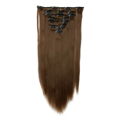 Image de S noilite Extension a Clip Cheveux Naturel in Hair Extensions Tête Pleine 8 Bandes 18 Clips 66cm Tout Droit Brun clair