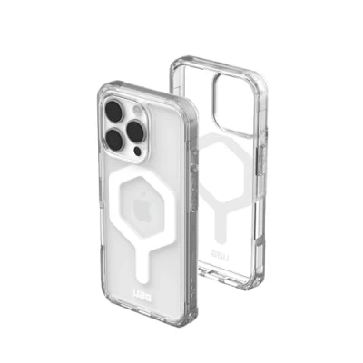 Image de Urban Armor Gear Plyo MS Case Apple iPhone 16 Pro Housse (Chargement sans Fil/magnétique Compatible, Air Soft Coins résistants aux Chutes, Bord surélevé) Ice (Transparent) / Blanc