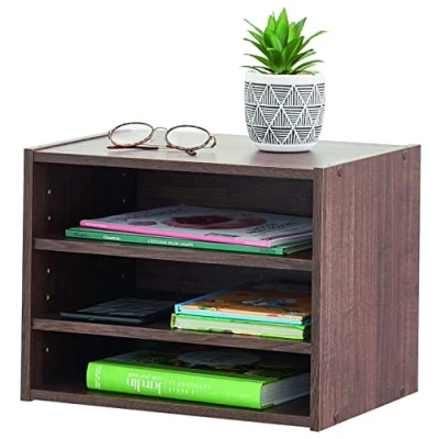 Image de Iris Ohyama, Petit Meuble de rangement, Table chevet, d&#039;appoint, nuit, 3 étagères ajustables tous les 3.2 cm, Solide, Bureau, Chambre, Salon Stack Box STB 400T Marron