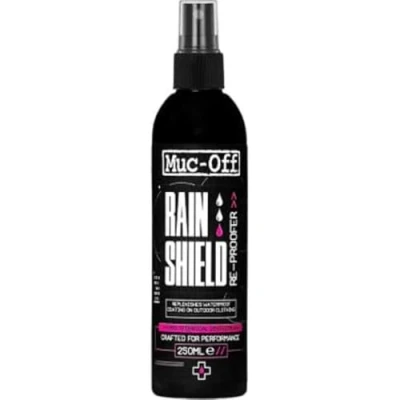 Image de Muc Off Rain Shield Re Proofer, 250 Millilitres Spray Imperméabilisant pour Vêtements d&#039;Extérieur et Techniques Formule sans PFC
