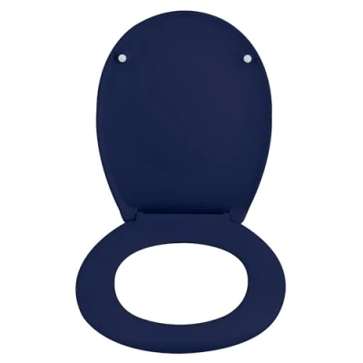 Image de Spirella Abattant WC Thermo Dur NEELA Charnières en ABS Chromé, Couvercle avec Frein de Chute, Fermeture Slow Close 44 x 37 3 cm Bleu Foncé Mat