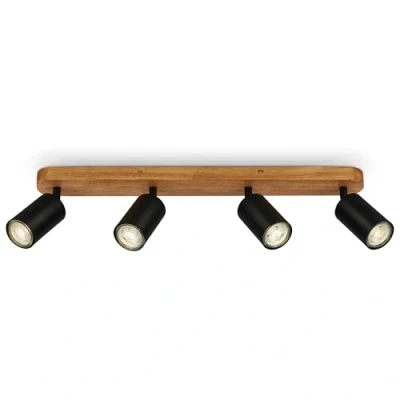 Image de B.K.Licht Plafonnier orientable, douille GU10, max. 9 W, plafonnier, lampe, lampe de salon, chambre, cuisine, spot plafond, éclairage 55 cm, noir bois