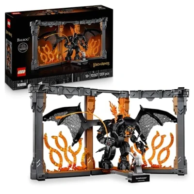 Image de LEGO Icons le Seigneur des Anneaux : Book Nook du Balrog Set de Construction Décoration pour Étagère DIY Minifigurine Gandalf Gris &amp; Figurine Dragon Cadeau Collector Adulte 10367