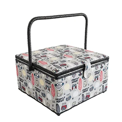 Image de Korbond Panier à couture extra large Motif forêt nocturne 18 x 36 34 cm