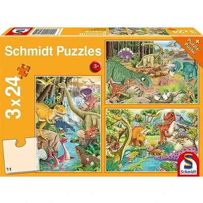 Image de Schmidt Spiele 56465 Puzzle Amusant avec Les Dinosaures, 3 Fois 24 pièces, Coloré