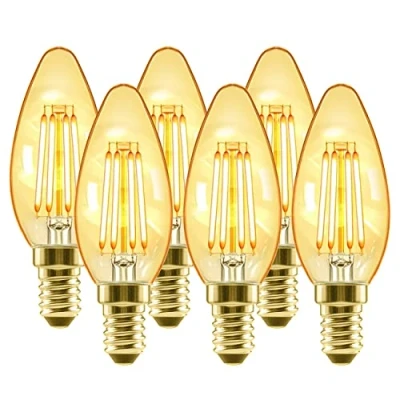 Image de LVWIT 4W Ampoules Bougie à Filament LED E14, Equivalente Ampoule halogène 35W, 410Lm Couleur 2500K Blanc Chaud, Rétro vintage, Non Dimmable, Lot de 6