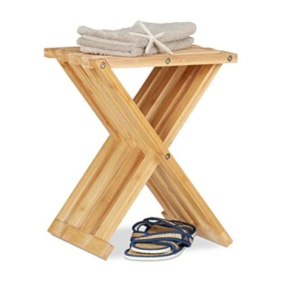 Image de Relaxdays 10021853 Tabouret Bas Pliant en Bambou, Aspect naturel, Pliable Gain de place, Assise Enfants, 42 x 32 27 cm, Nature, HLP 27,5 cm