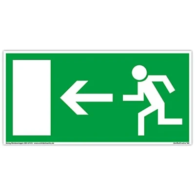 Image de Plaque de Issue der Secours Sortie extra longue luminescence PVC autocollant 297x148mm selon BGV 8A DIN 67510 Flèche gauche Chemin fuite Dreifke® 160